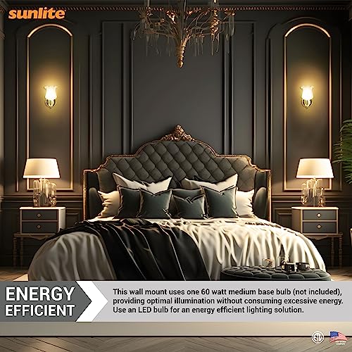 Image of Sunlite 04530 4.5-Inch Tulip Shaped Wall Mount Light Fixture, Polished Brass Finish, 60W A19 Max Bulb, Medium E26 Base, 120 Volts, Built-in Switch, ETL Listed, For Hallways, Living Room and Office Use