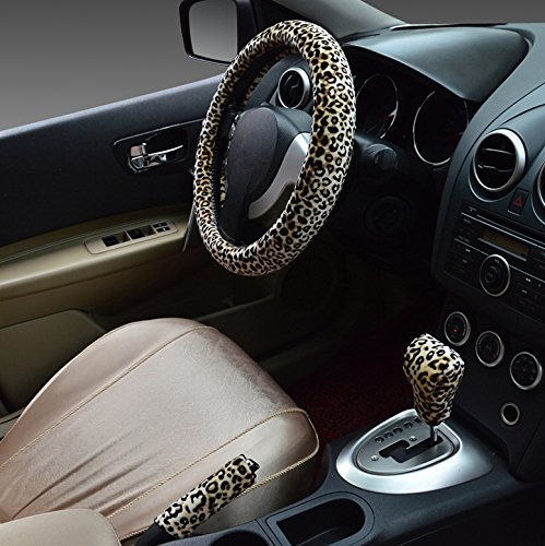 Inverno leopardo peluche coprivolante auto set con freno a mano pomello del cambio gear shift covers morbido caldo peloso antiscivolo leopard veicolo copri volante 38cm