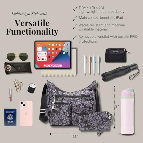 Image of Baggallini womens Everywhere Bagg Crossbody Women 11x9 Lightweight Nylon Hobo Water-resistant Travel Bag W /Rfid