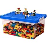 Toy Storage Organizer Bin for Lego, Plastic Organizer Box with Removable Tray and Building Baseplate Lid, Stackable Building Block Storage, Craft Storage Container for Lego Art, Toy, Tool, Sewing
