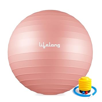 Lifelong Gym Ball for Exercise - Anti-Burst with Foot Pump - Fitness Yoga, Physiotherapy, Birthing, Pregnancy & Labor, Swiss, Pilates, Balance & Stability, Pink