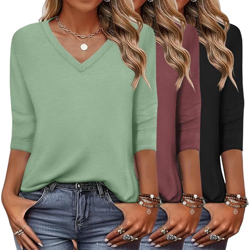 Zeagoo Women's 3/4 Sleeve T-Shirts - Casual Crew Neck Tunic Tops For Business & Everyday Wear
