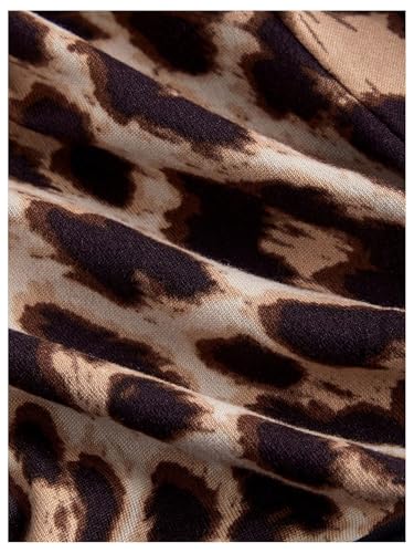 GORGLITTER Women's Plus Size Leopard Tie Front Crop Tops Lace Bell Long Sleeve V Neck Blouse Shirt4