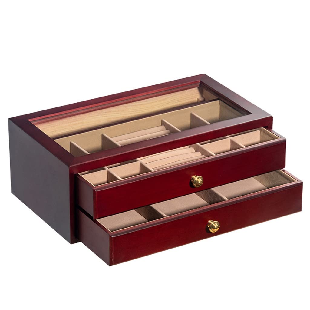 Lshtshf-ou Jewelry Box Storage Wooden Simple Multi-Layer Organizer(Red,Red lining)