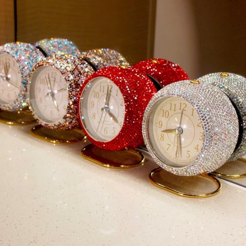 Réveil silencieux de luxe en strass rouge pour bureau chic