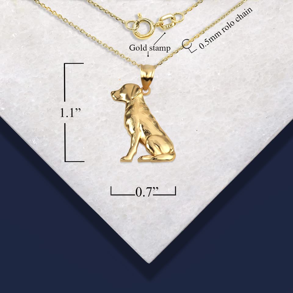 10K or 14K Yellow Gold Sitting Labrador Retriever Dog Pendant Necklace - Choice of Chain Length or Charm Only2