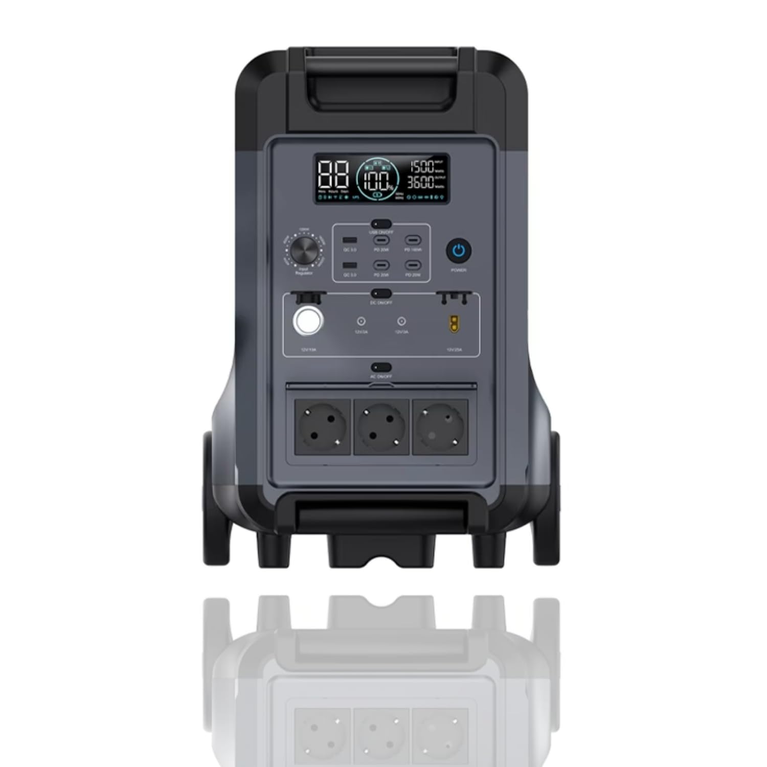 ABOK ARK3600 Station d'alimentation + 1 batterie supplémentaire ARK3600E, générateur solaire LiFePO4 7680 Wh 3600 W avec roulettes, stockage d'énergie extensible, alimentation de secours pour la