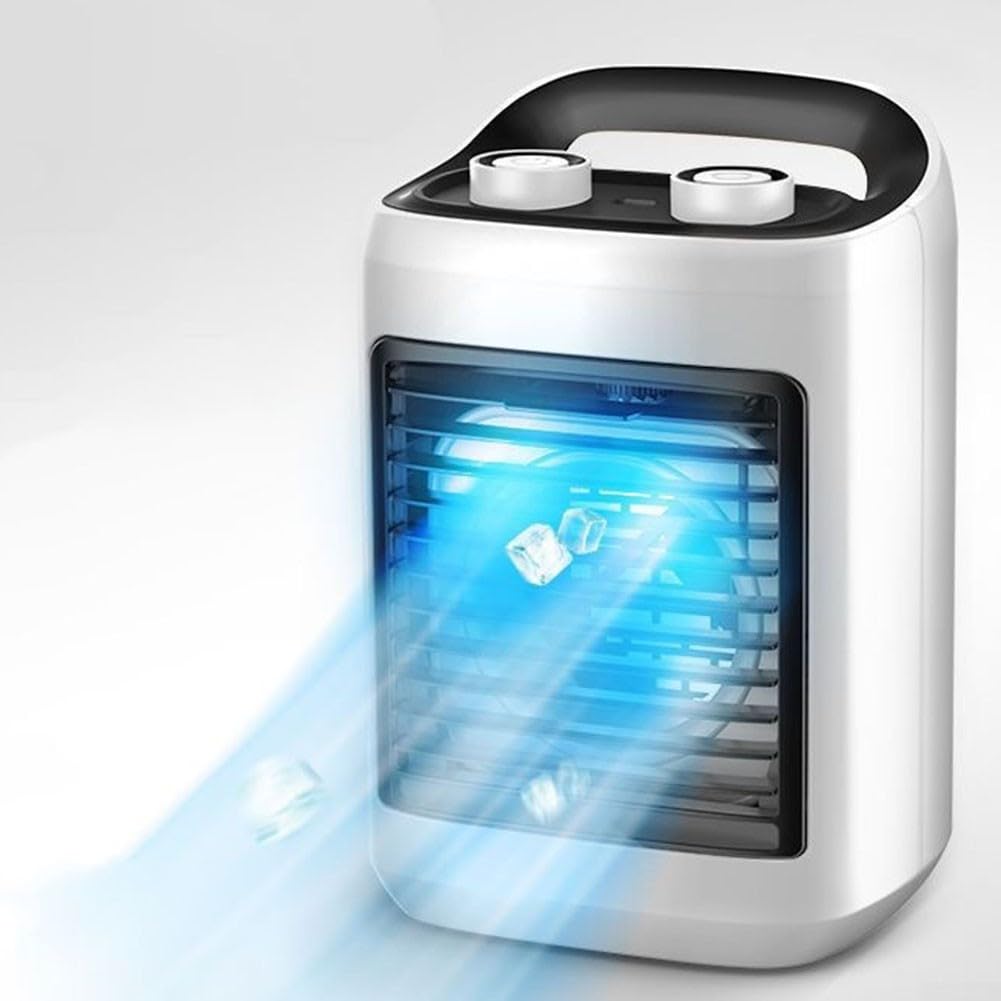 Tragbarer Klimaanlagen-Ventilator, Mini-Desktop-Kühler mit 6 Windgeschwindigkeiten, USB-betriebener Luftkühler für Zuhause, Büro, Schlafzimmer, leiser Betrieb, 180 ml Wassertank