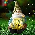 Vcdsoy Solar Firefly Jar Gnome Waterproof - Large Garden Gnome Funny Solar Outdoor LED Lights Resin Statues 10.6" Lantern Figurines Decorations Birthday Housewarming Gifts for Mom Women