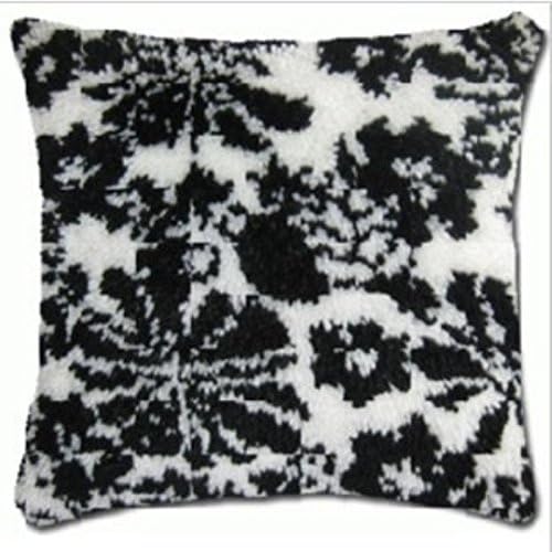 Latch Hook Complete Cushion Cover Kit"Black and White Abstract" 43x43cm