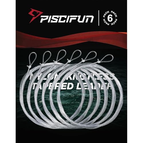 Piscifun Fly Fishing Leader with Pre-Tied Loop Tapered Fly Line Leader Nylon Clear 9ft 6 Pack 5X