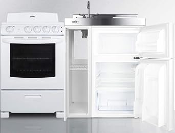 Summit 54 All-In-One Kitchenette, Electric Coil Range, Refrigerator-Freezer, Sink, and Storage, White - ACK54COILW