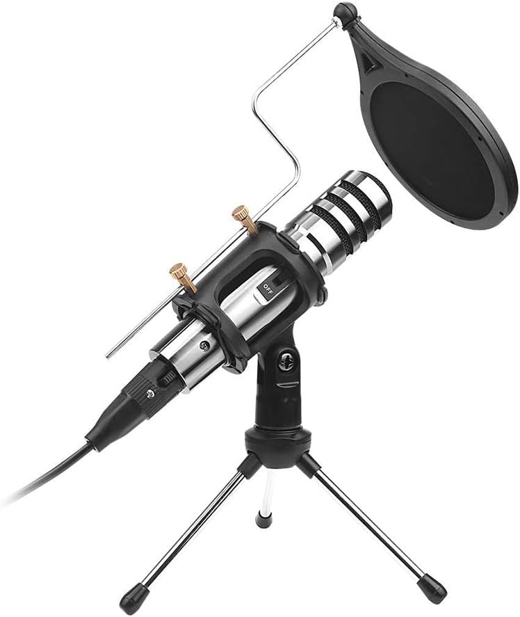 Labymos Multifunctional Condenser Microphone Microphone Kit 3.5mm Jack Noise Reduction Clear No Delay 270° Rotating Angle Mobile Phone Computer Karaoke Voice Microphone with Aluminum Alloy Tripod