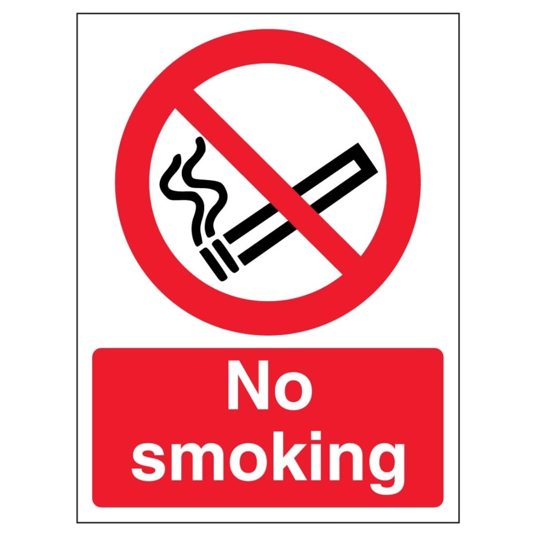 V Safety No Smoking - Portrait 210 x 297 mm (A4) - 1mm Rigid Plastic Safety Sign