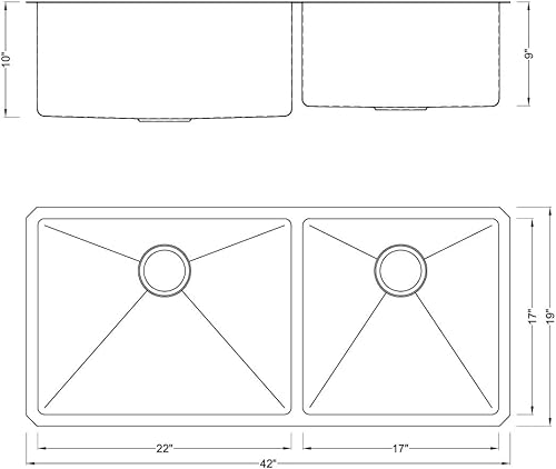 Miniatura 7 de CozyBlock 42 pulgadas x 19 pulgadas x 10 pulgadas. Fregadero de cocina de acero inoxidable calibre 16 bajo montaje 6040 con coladores