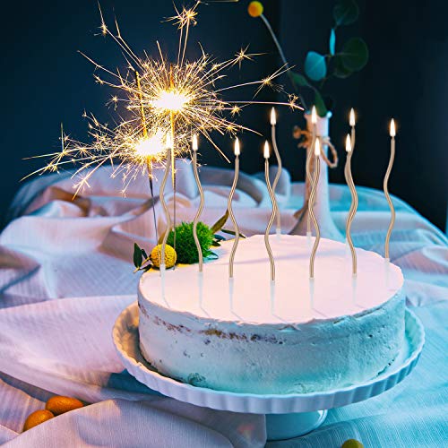 Luter 24pcs Metallic Birthday Candles in Holders Spiral Birthday Cake Candles Long Thin Cupcake Candles for Birthday Wedding Party Decoration (Champagne) - Thumbnail 4