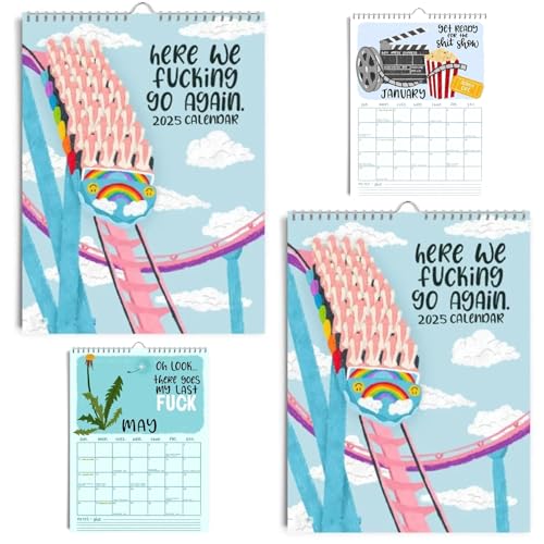 RONGJUEOZ Calendario 2025 Here We Fucking Go Again, Calendario de Mierda 2025, combina con tu Personalidad ingeniosa, Calendario de Pared con planificación novedosa (2 PCS)