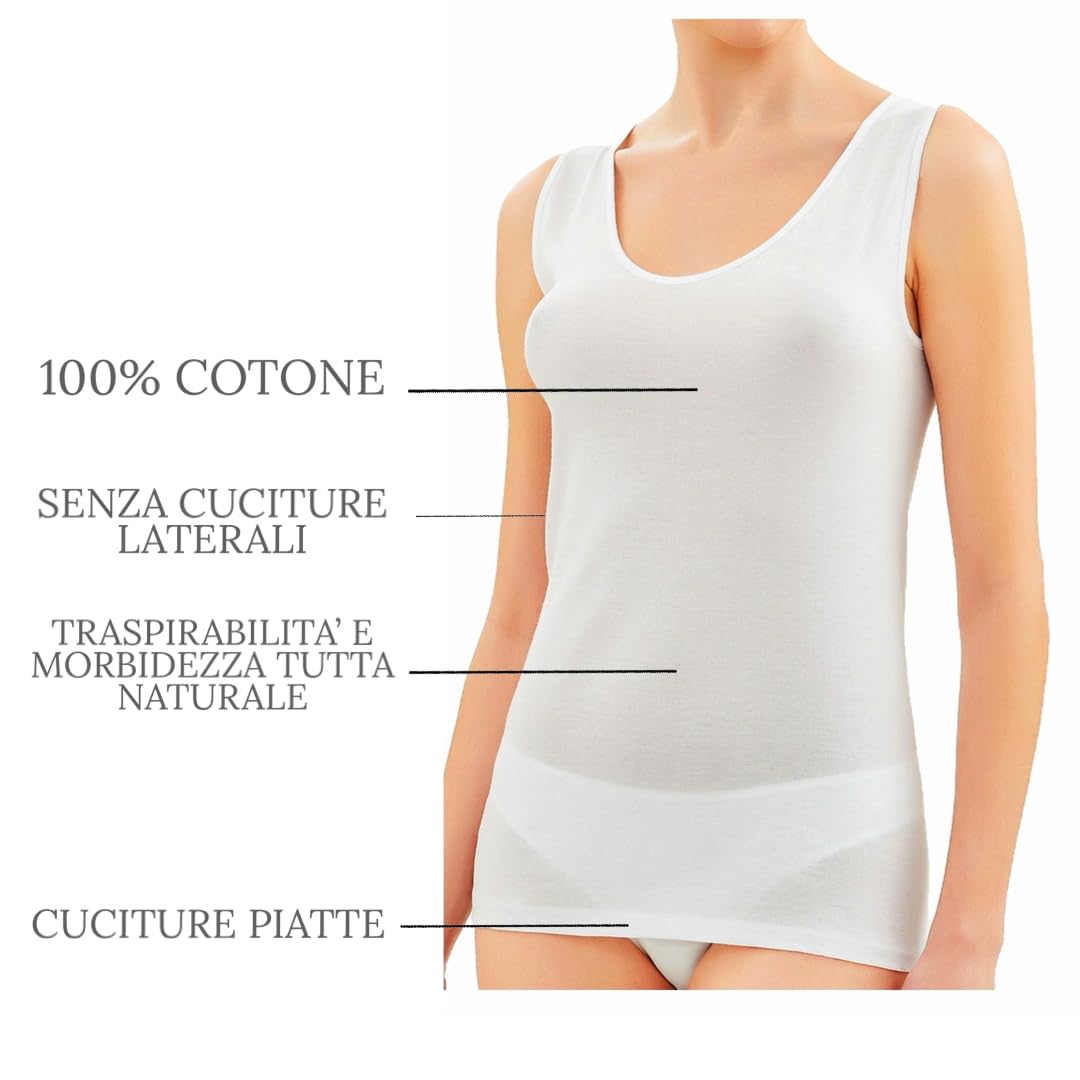 Canottiera Donna Cotone Liscia 3-6 Pezzi 100% Cotone Pettinato - Canottiera Donna Spalla Larga - Canottiera Intima Donna in Cotone Leggero - Canotta