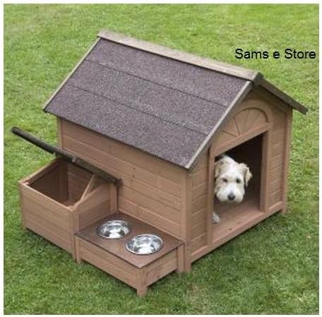 Sylvan Comfort FSC Large Dog Kennel Pup Dog House House Pet, <br>A lovely dog kennel with pitched roof which opens up, separate roofed storage section and raised feeding area. The Sylvan Comfort FSC Dog Kennel is made using FSC certified wood.