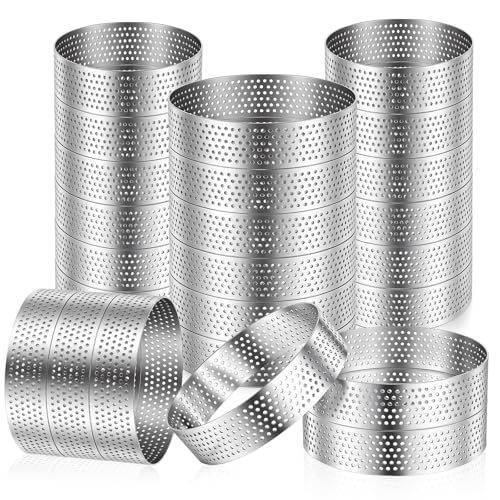 24 Pcs Tart Ring Round Stainless Steel 3.15 Inches and 2.36 Inches Perforated Tart Ring, Metal Pastry Mold Heat-Resistant Perforated Cake Mousse Rings Small Fruit Tarte Crust Tools for Baking