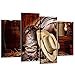 Kreative Arts - 4 Pieces Canvas Prints Wall Art American West Rodeo Cowboy White Straw Hat on Leather Rancher Roper Boots Vintage Style Stretched Gallery Canvas Wrap Giclee Print Ready to Hang