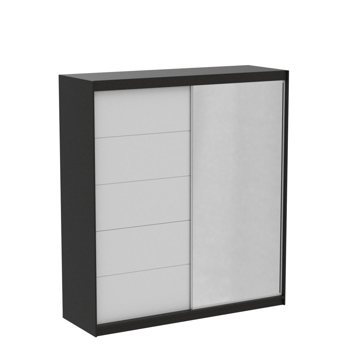 Fabryka Mebli Idźczak Kleiderschrank mit Spiegelfront & Schiebetüren Weiß Grau - platzsparend & geräumige Fachaufteilung mit Kleiderstange - moderner Stauraum für Schlafzimmer Ankleidezimmer