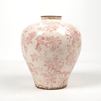 Retro Rustic Ceramic Flower Vases- Vintage Chinoiserie Vase for Table Centerpieces Living Room Decor, Farmhouse and Modern Home Decor,C