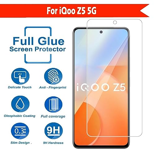 Image of Tempered Glass Screen Protector Compatible for iQoo Z5 5G with Full Screen Coverage; Except Edges and Easy Installation Kit(Transparent), Pack of 1