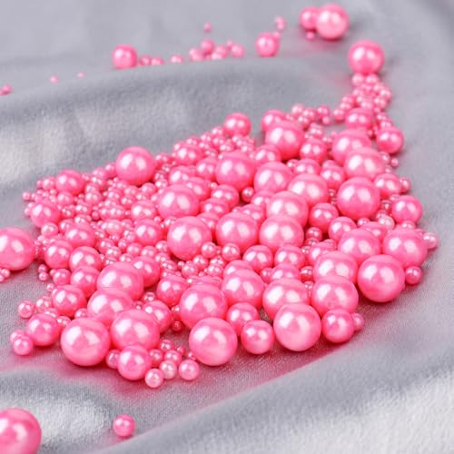 Image of Pink Sprinkles for Cake Decorating, Valentines Sprinkles, 4 Sizes Pearl Edible Sugar 130g /4.6oz, Cupcake, Ice Cream, Donuts, Macaron Toppings Supplies (2mm, 4mm, 7mm, 1cm)