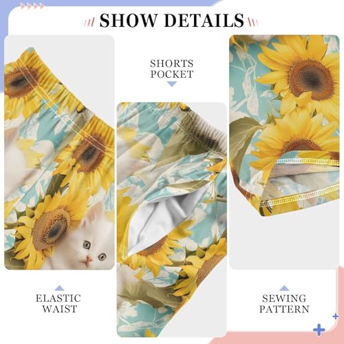 Pajama Pants Cats Sunflowers PJ Bottoms Sleepwear Lounge Sleep Pant with Pockets4