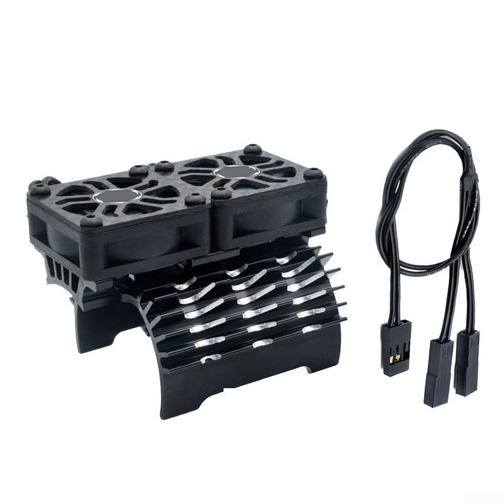Minflora Brushless Motor Cooling Heatsink, Aluminium Alloy Dual-Fan 8.4V 27000RPM, for 40mm 42mm RC Car Motors, Radiator with Extension Cable, Red Finish(Black)