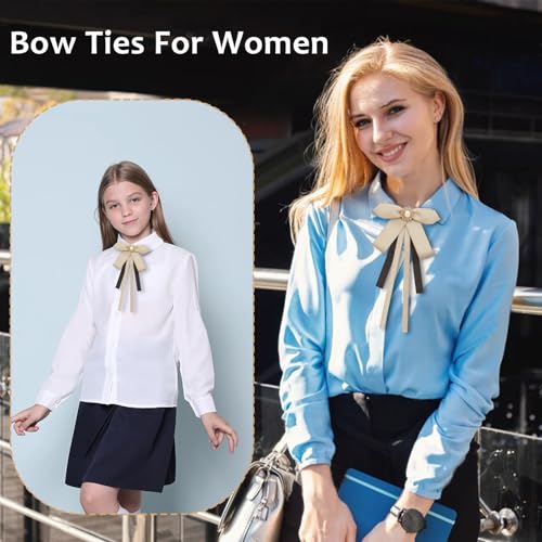 Image of LJBFNN Womens Bow Tie, Clip on Bow Ties Pre Tied Bowtie for Women Girls Ribbon Rhinestone Bow Tie for Shirt Uniform Wedding