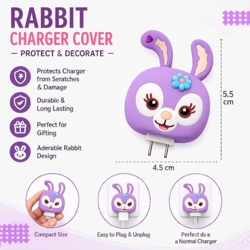 Image of Compatible with iPhone Charger Case Cover, Rabbit, Silicone, Funny Cartoon Character