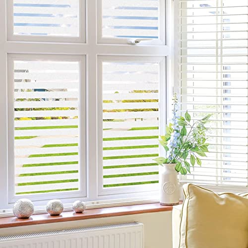 Image of SUNBIRD Window Film Privacy Colorful Window Sticker, Decorative Window Vinyl, Adhesive Home UV Blocking, Heat Insulation Static Cling for Bathroom Office (24 X 100 INCHES, Stripes Frost)