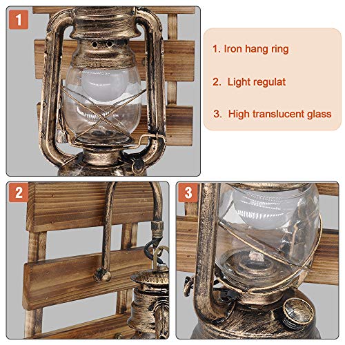 BYX Vintage Wandlamp Industriële Hanglamp Glazen Lampenkap Houten Retro E27 Lantaarn Lamp Binnen Kerosine Wandlamp… - Afbeelding 4