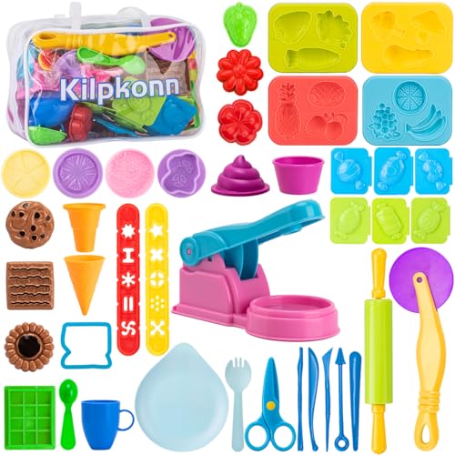40Pcs Dough Tools for kids Dough Sets Accessories Clay Molds Scissors Rolling Pin with Storage Bag Kids Art Clay Dough Gift for Toddlers Boys Girls