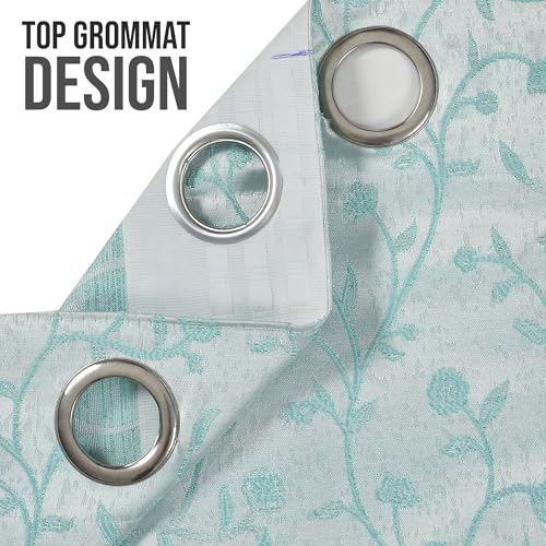 Image of FRESH FROM LOOM Light Blocking 80% Light Block Curtain 6 Feet Windows | Heavy Jari Jacquard Premium Luxury Floral Print | Semi Blackout | Durable Stitch Parda (6feet, Aqua, 1pc only)