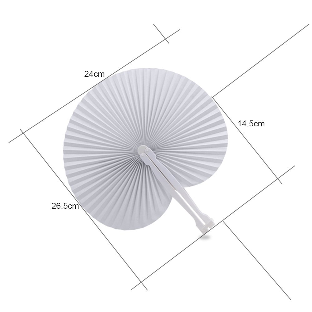 60 STK. Handgriff Fächer Handfächer Weiß Papierfächer Klappfächer Hand Fan Papier Hochzeit Party Faltbar Taschenfächer (Weiß (Rund))