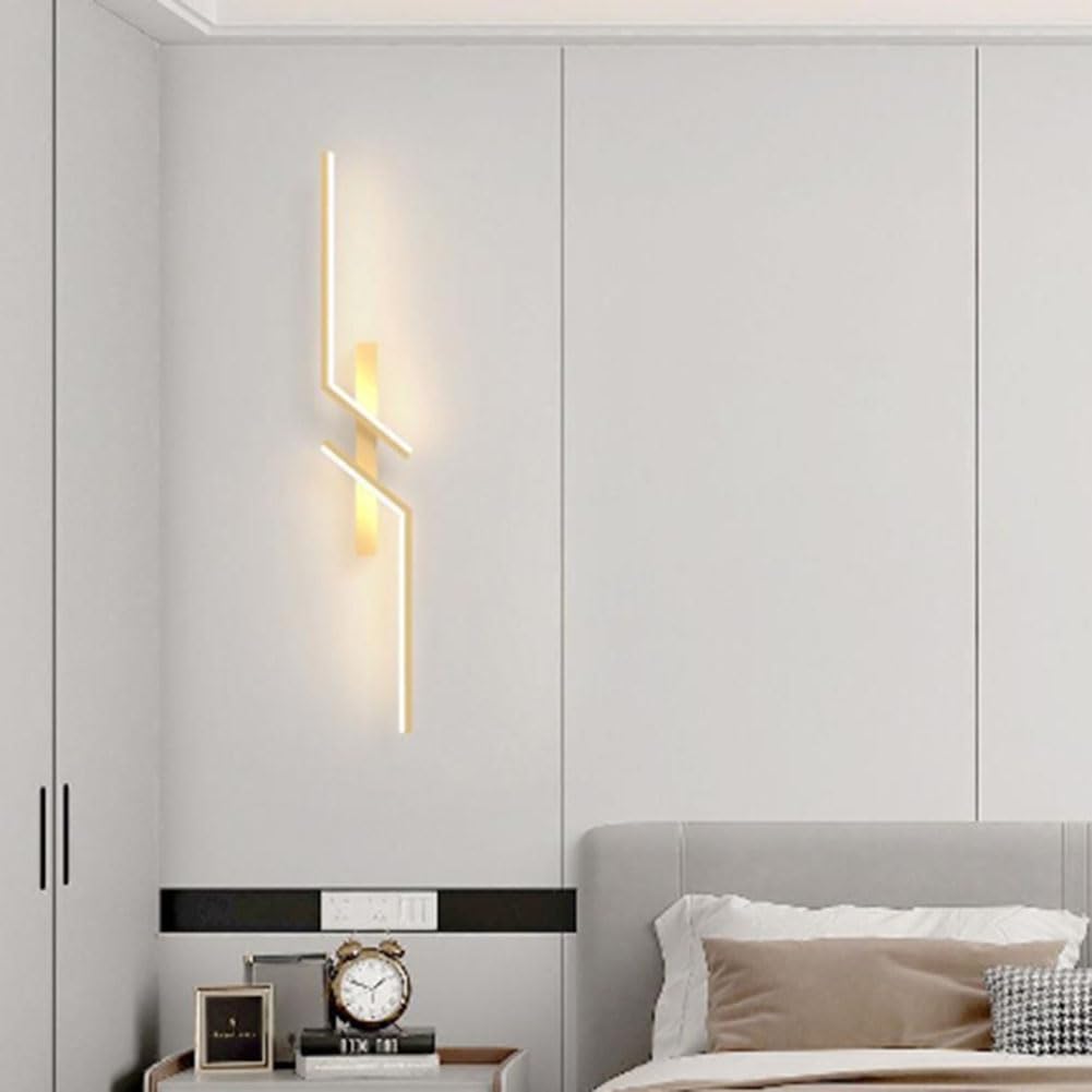 LED Akku Innen Wandleuchte mit Schalter 3 Farbtemperatur Wandlampe Batteriebetrieben Wandbeleuchtung Lange Acryl Eisen Bettleuchte Drahtlos Aufladbar Nachttischlampe für Wohnzimmer,Gold,60CM