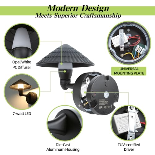 HLFVLITE LED Outdoor Wall Light, Black Aluminum Outside Wall Light, IP54 Waterproof Exterior Wall lamp for Porch Yard, Garage - Image 2