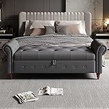 ODUWA Storage Bench for Bedroom End of Bed，63" Tufted Rolled Armed Bench Fabric Long Upholstered Wi