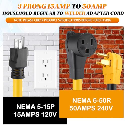 Image of Tellegloww 1ft NEMA 5-15P to 6-50R Welder Adapter Cord 15Amp 5-15P Male to 50Amp 6-50R Female 3 Prong to 3 Prong Welding Power Adapter, STW 10 AWG /3C, ETL Listed