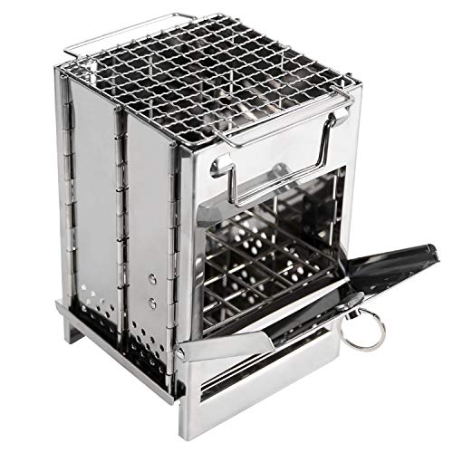 REDCAMP Wood Burning Folding Camp Stove Stainless Steel Grid, Portable Collapsible Backpacking Stove Survival Rocket Stove for Hiking Outdoor Tent Camping Picnic BBQ, Samll