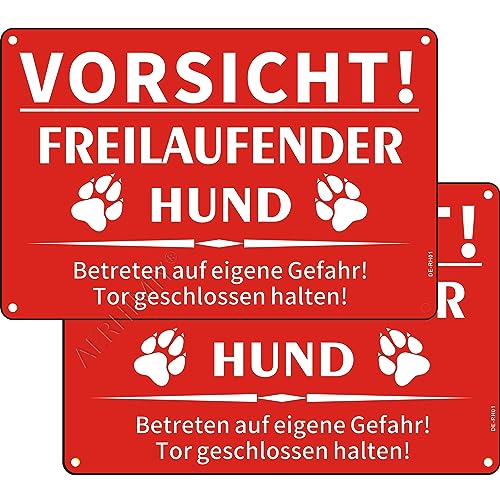 Vorsicht Hund Schild Aluminium Reflektierend 20×30cm, Freilaufender Hund Schild Metall, UV-Schutz, Wasserfest, Mit Bohrlöcher, Rot