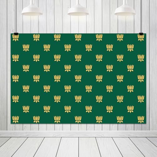 Image of 6x3.6ft Green Indian Pooja Backdrop Lotus Marigold Garland Puja Diwali Pujan Background for Chatiya Mehndi Festival Decorations Wedding Party Photo Props