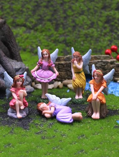 Lamnes Miniature Fairy Garden Figurines 5Pcs, Small Flower Fairies Ornaments Resin Mini Fairy Figurines Outdoor Decor Art for Fairy Garden Pot Bonsai Micro Landscapes Craft Decoration Accessories