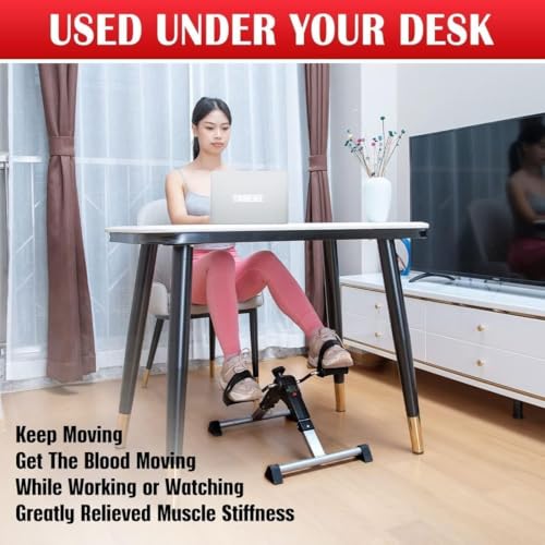 Image of TABEKE Under Desk Bike Pedal Exerciser, Fully Assembled Mini Exercise Bike for Leg and Arm Workouts, Foldable Desk Bike Peddler Machine for Seniors with Clear LCD Display & Adjustable Resistance