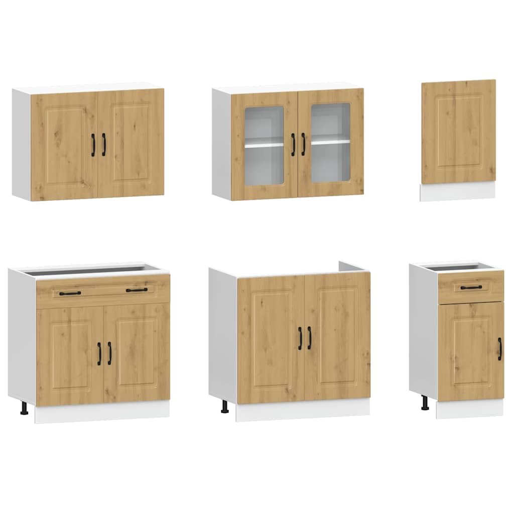 7-TLG. Küchenzeile Kalmar Küchenschrank-Set Einbauküche Küchenblock Artisan-Eiche, Holzwerkstoff mit Unterschrank, Hängeschrank, Hochschrank und Spülmaschinenblende