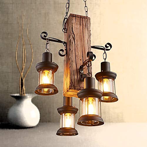 Lustre bois rétro E27, suspension industrielle pour éclairer un grand restaurant