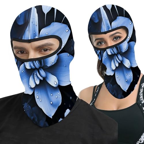 Balaclava para hombres y mujeres con estampado azul floral, máscara facial térmica para tiempo frío, equipo para motocicleta y esquí